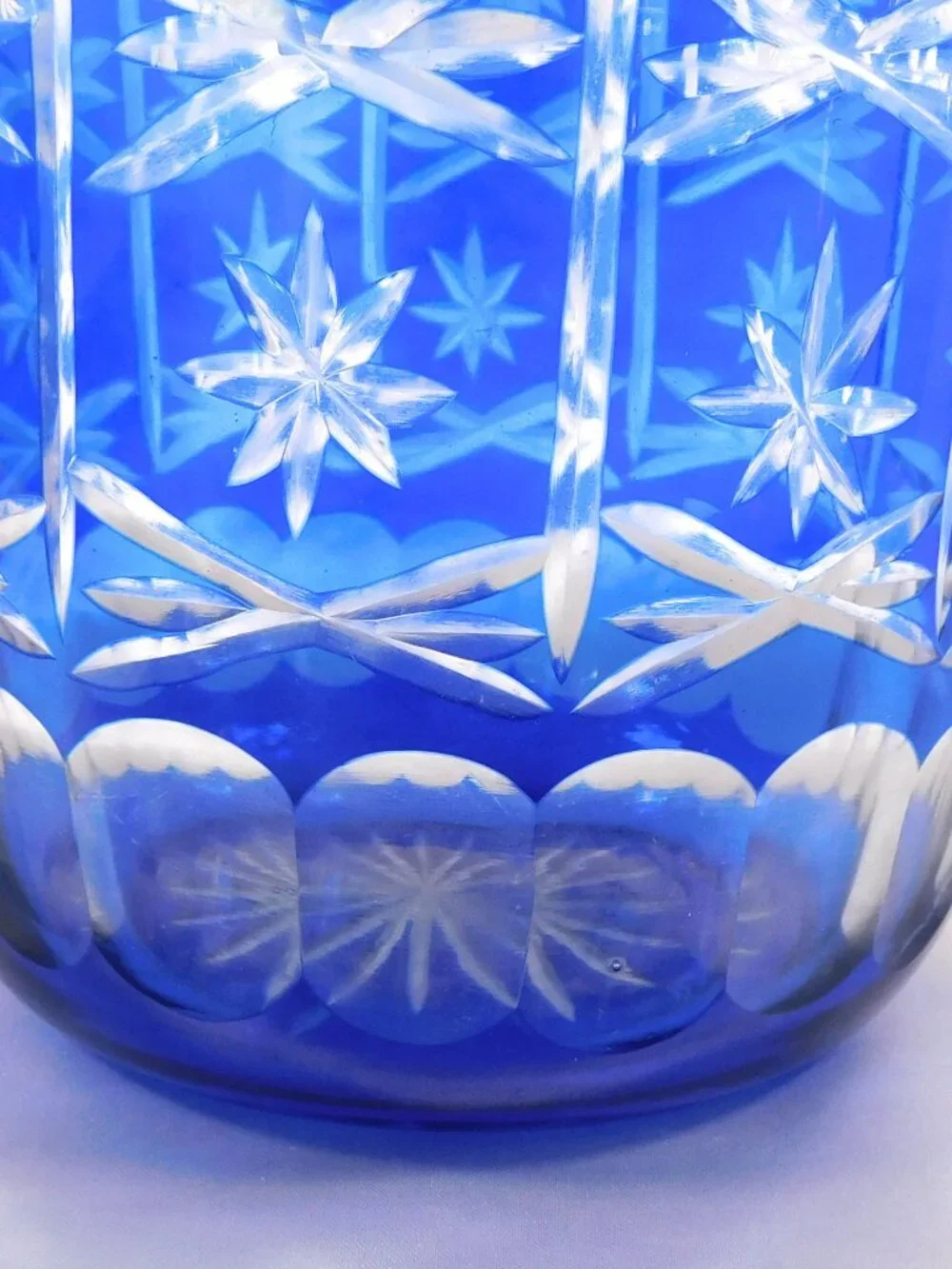Huge Blue Cut to Clear Vase # 25203